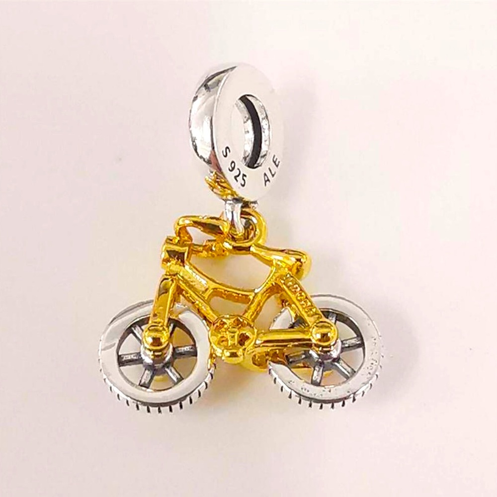 PANDORA Two-tone Spinning Wheels Bicycle Dangle Charm